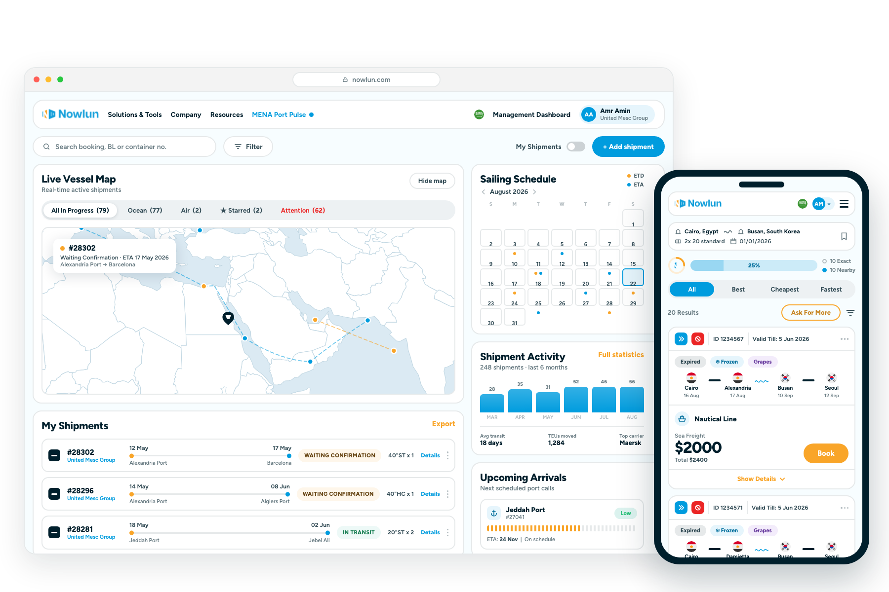 Nowlun air shipment tracking dashboard on tablet